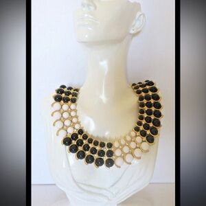 IMAN Egyptian Revival Black/White Bead
Rhinestone Collar Necklace.